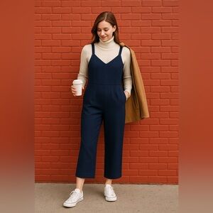 EVERLANE The Japanese GoWeave V-Neck Jumpsuit – Size 10 – Navy Blue